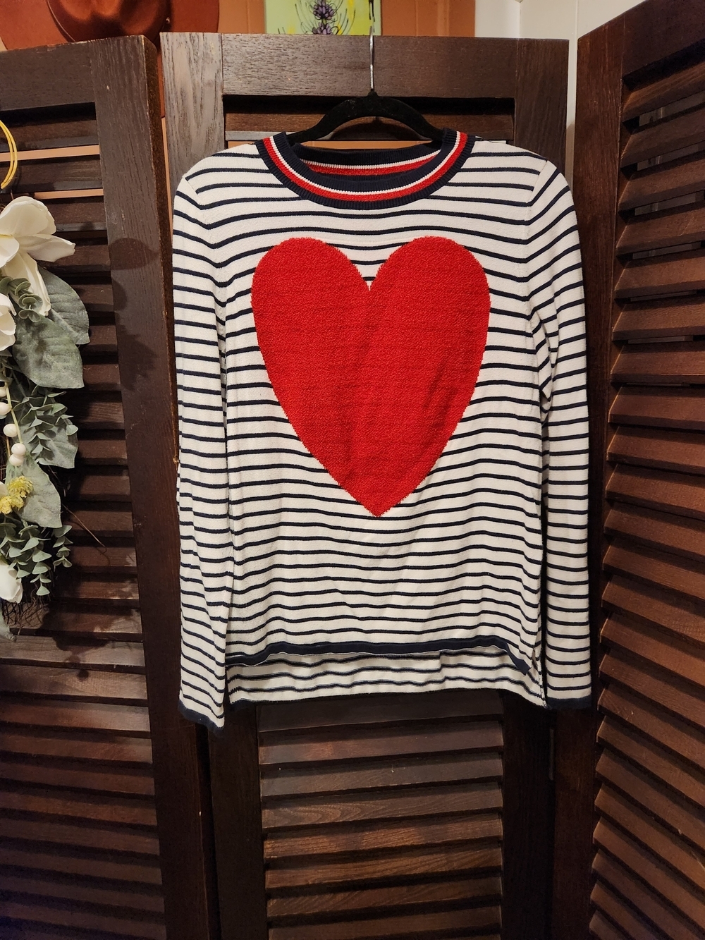 Christian Siriano Navy & White Striped Sweater with Red Heart